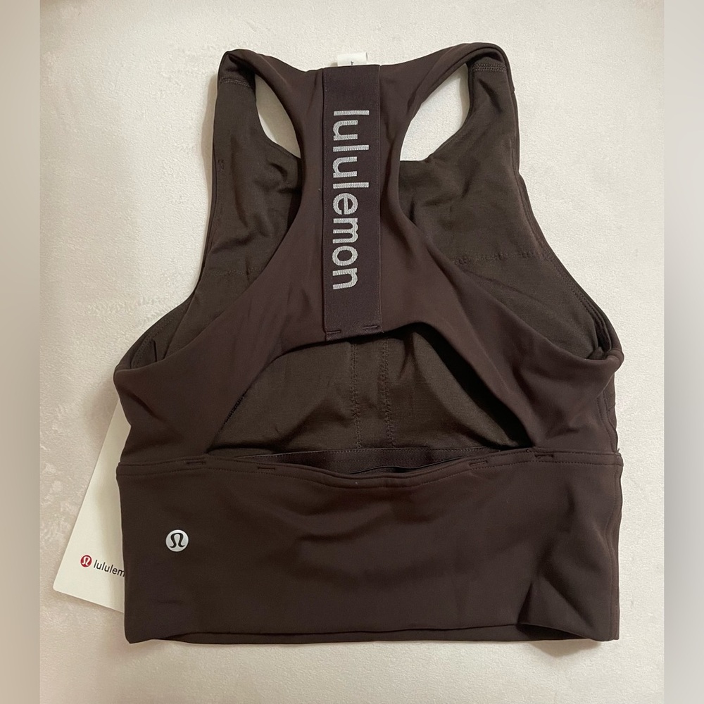 Lululemon NWT Logo Elastic Everlux Shelf Tank Top Graphic Expresso Bone Size 4